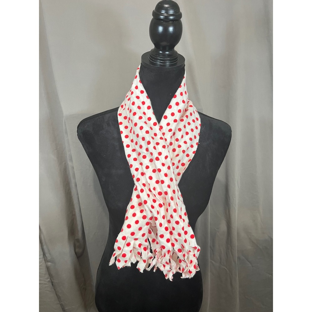 Red Polka Dot‎ White Fringed Scarf Lightweight Soft Jersey Style Wrap Accessory